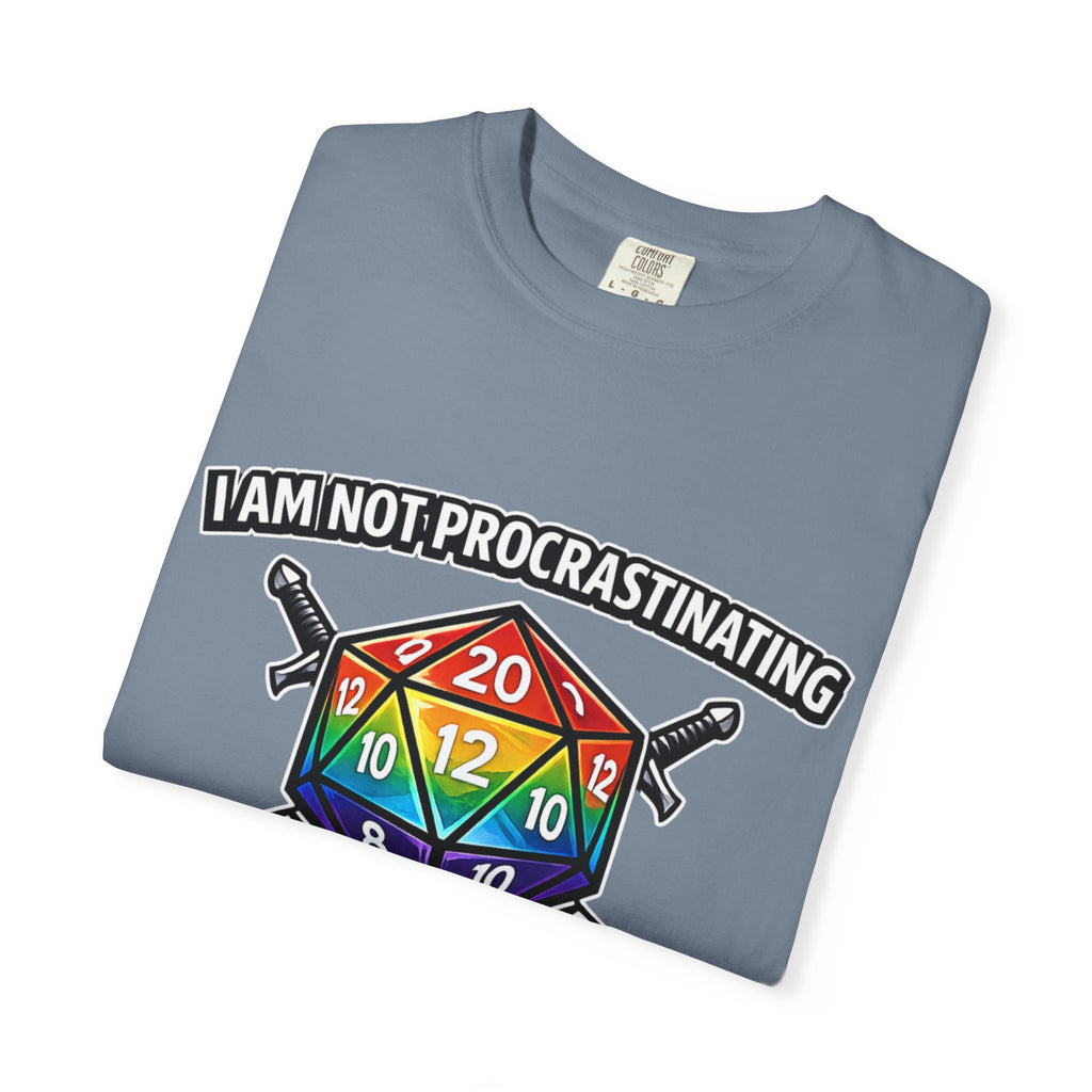 Nerd Humor Gaming I Am Not Procrastinating Side Quest | Rainbow D20 Dice RPG Tee Comfort Colors tee - Mutantur Labs LLC