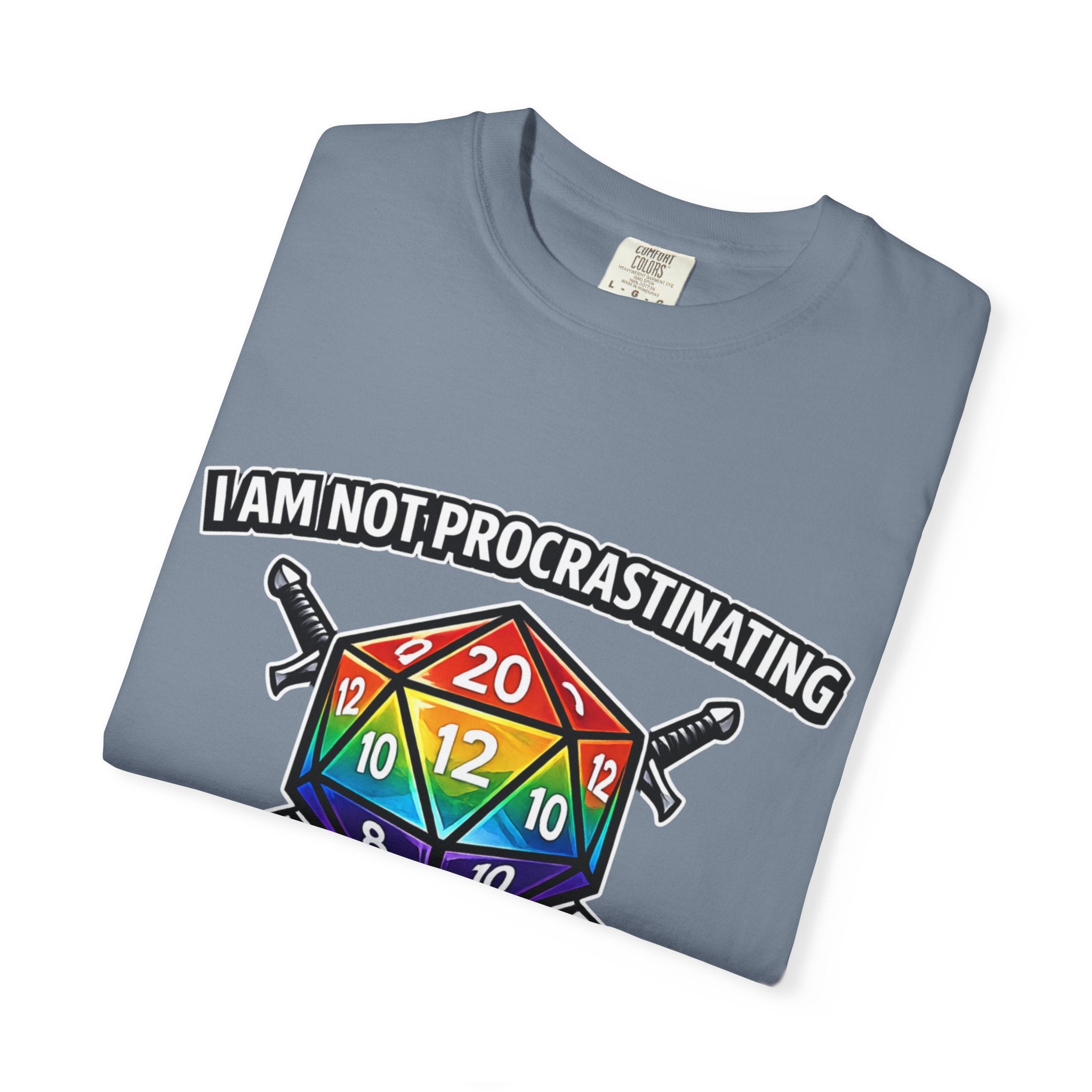 Nerd Humor Gaming I Am Not Procrastinating Side Quest | Rainbow D20 Dice RPG Tee Comfort Colors tee - Mutantur Labs LLC