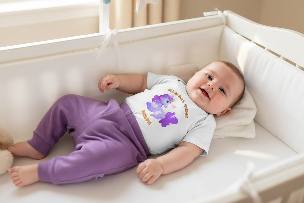 Infant Tee — "Magical Since Birth" Cute Purple Unicorn Baby Shirt - Mutantur Labs LLC