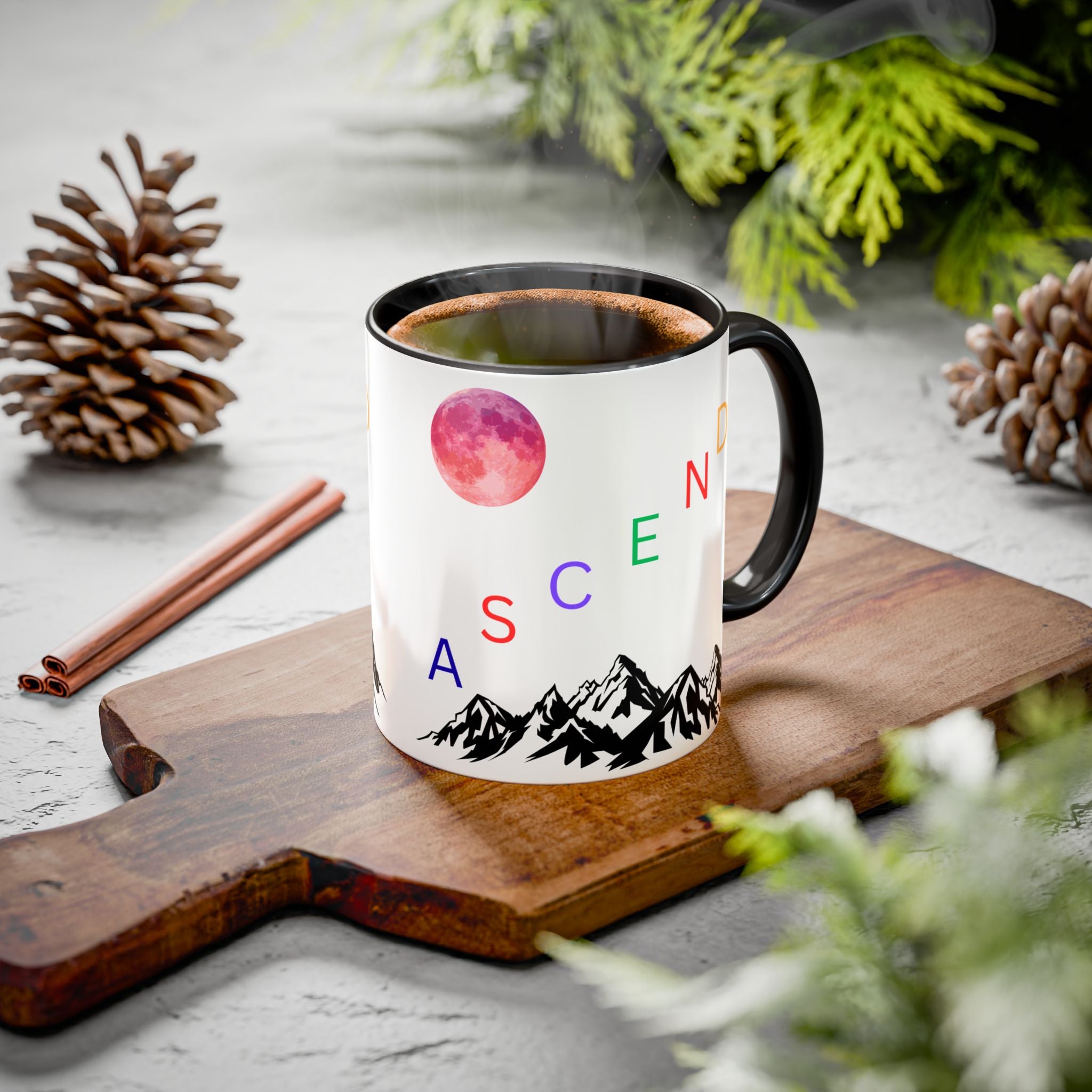 Ascend Mountain Moon Mug — Inspirational White Ceramic Coffee Cup - Mutantur Labs LLC