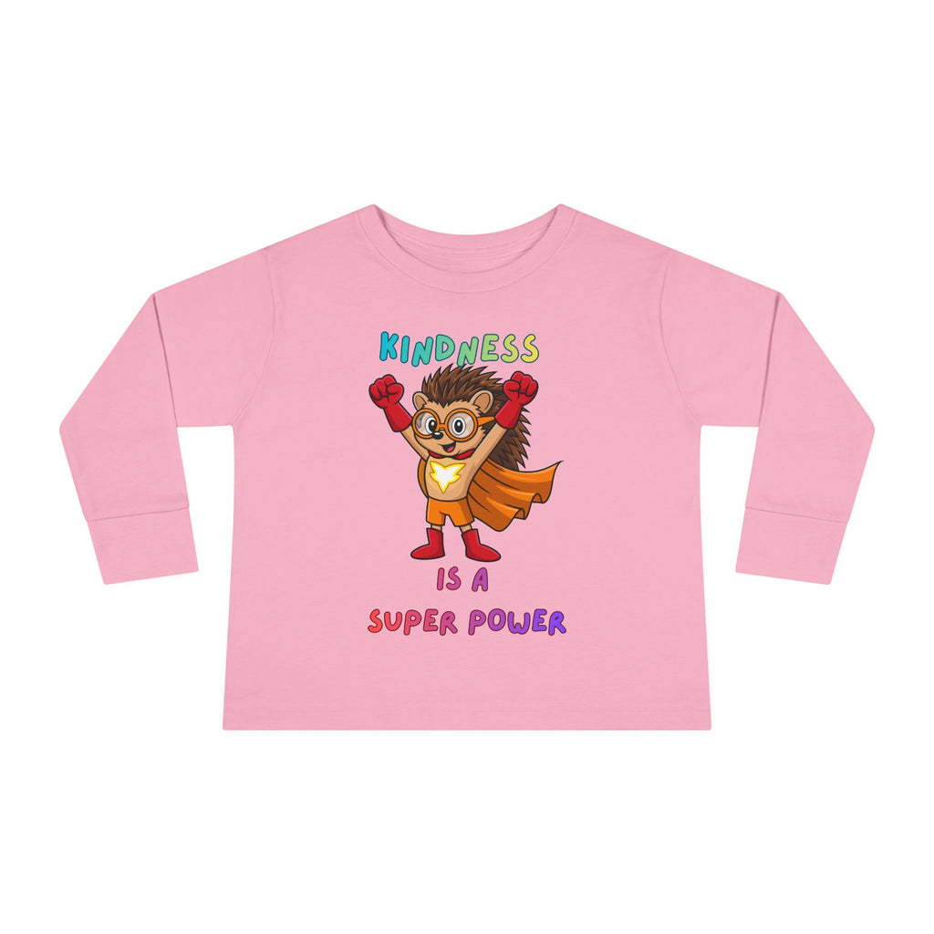 Kindness Is a Superpower Toddler Long Sleeve Tee | Hedgehog Superhero Graphic - Mutantur Labs LLC