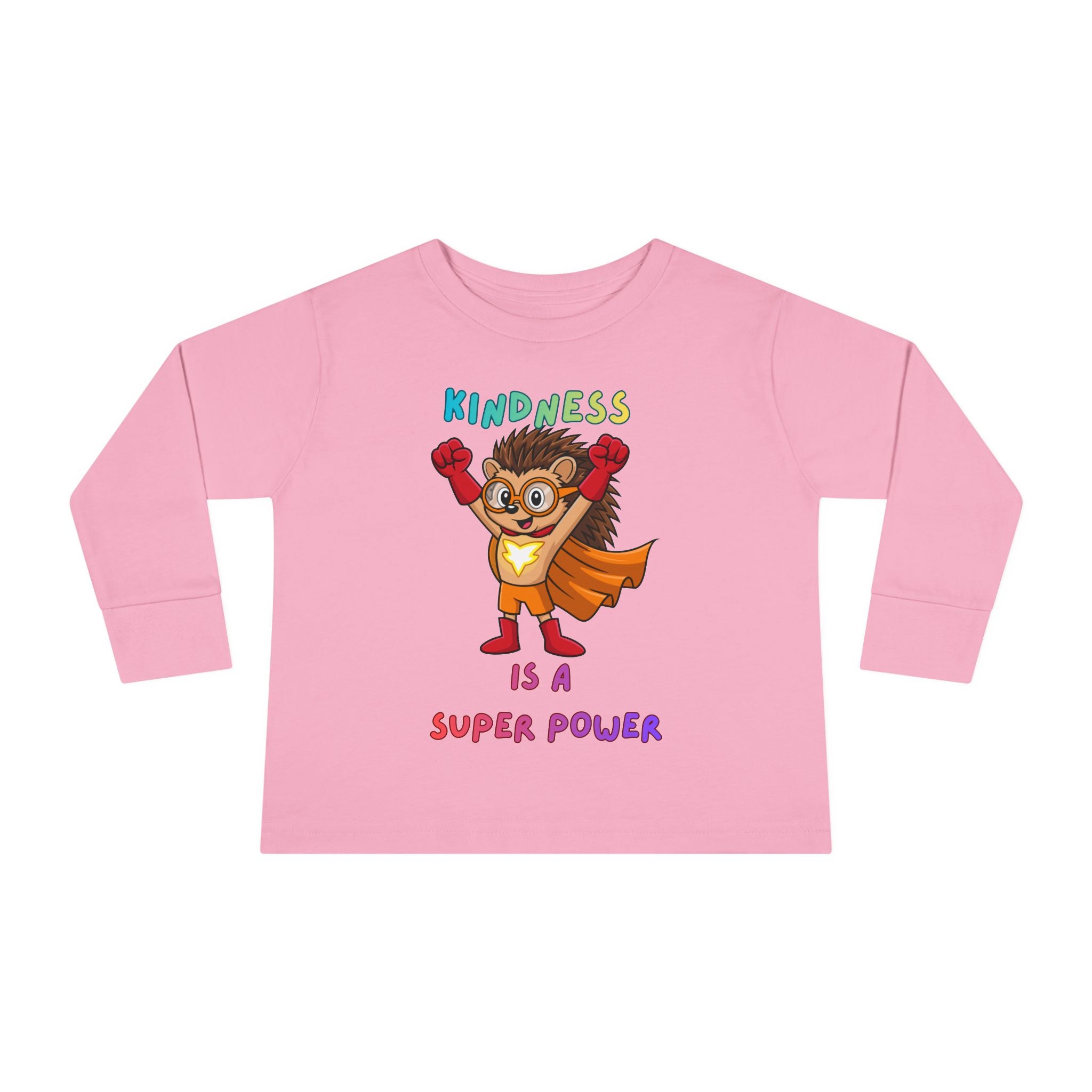 Kindness Is a Superpower Toddler Long Sleeve Tee | Hedgehog Superhero Graphic - Mutantur Labs LLC