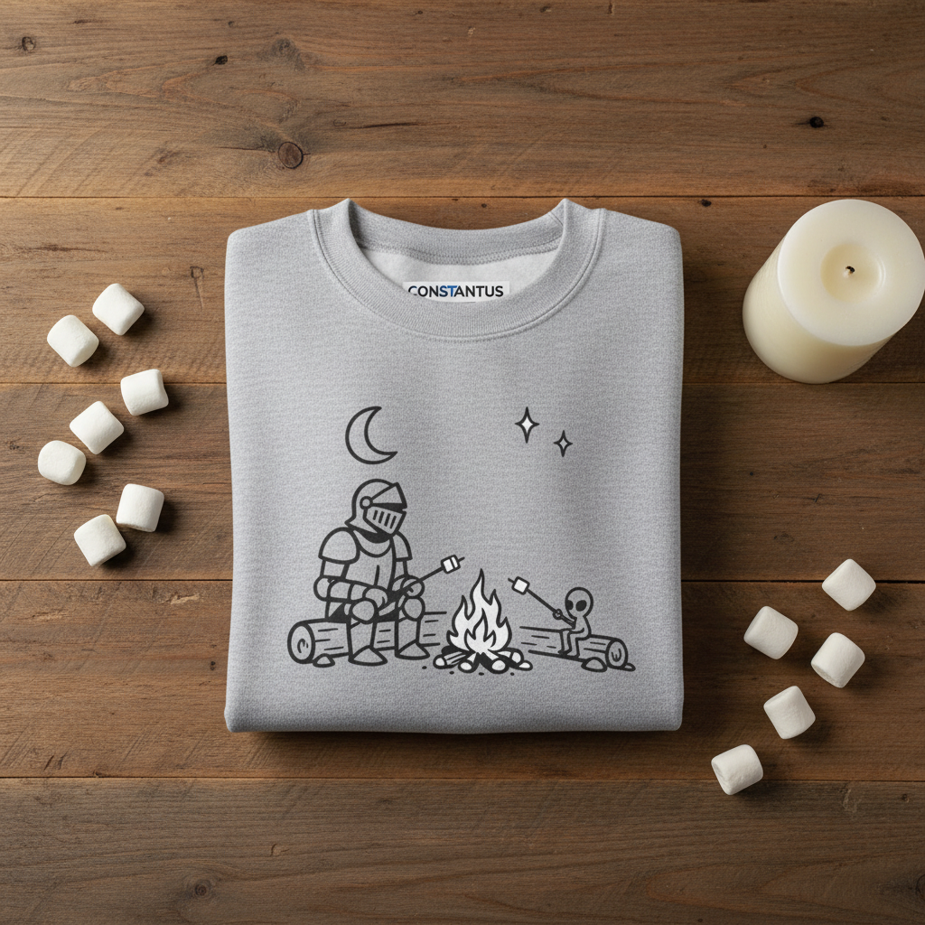 Camping Knight and Alien crewneck sweatshirt, back view