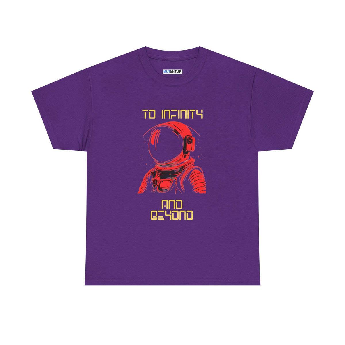 To Infinity and Beyond retro astronaut graphic tee in purple, front view flat mockup
