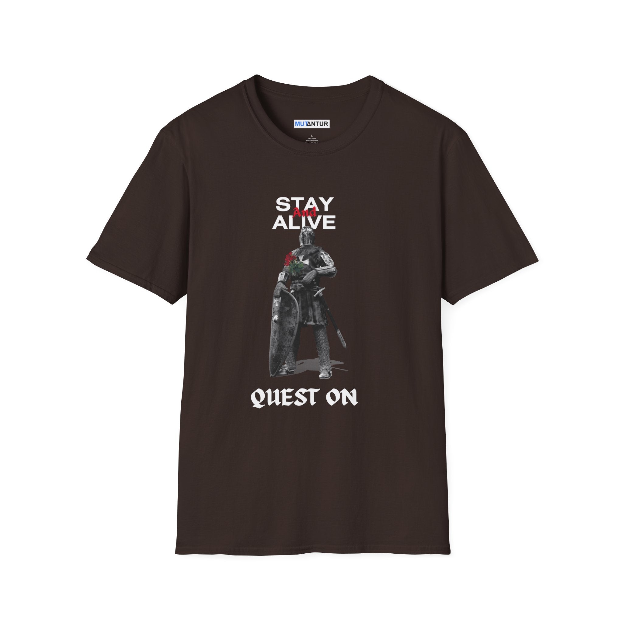 Stay Alive Quest On T-Shirt | Dark Fantasy Knight Gamer Tee - Mutantur Labs LLC