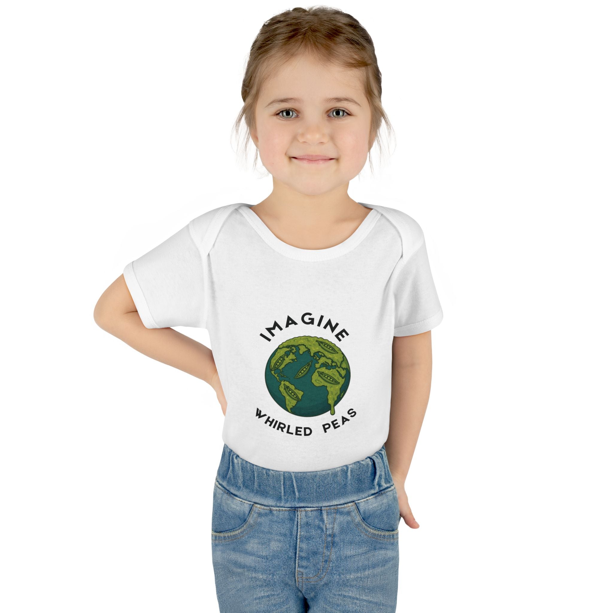 Imagine Whirled Peas Baby Onesie | Whimsical Pun Bodysuit for Babies - Mutantur Labs LLC