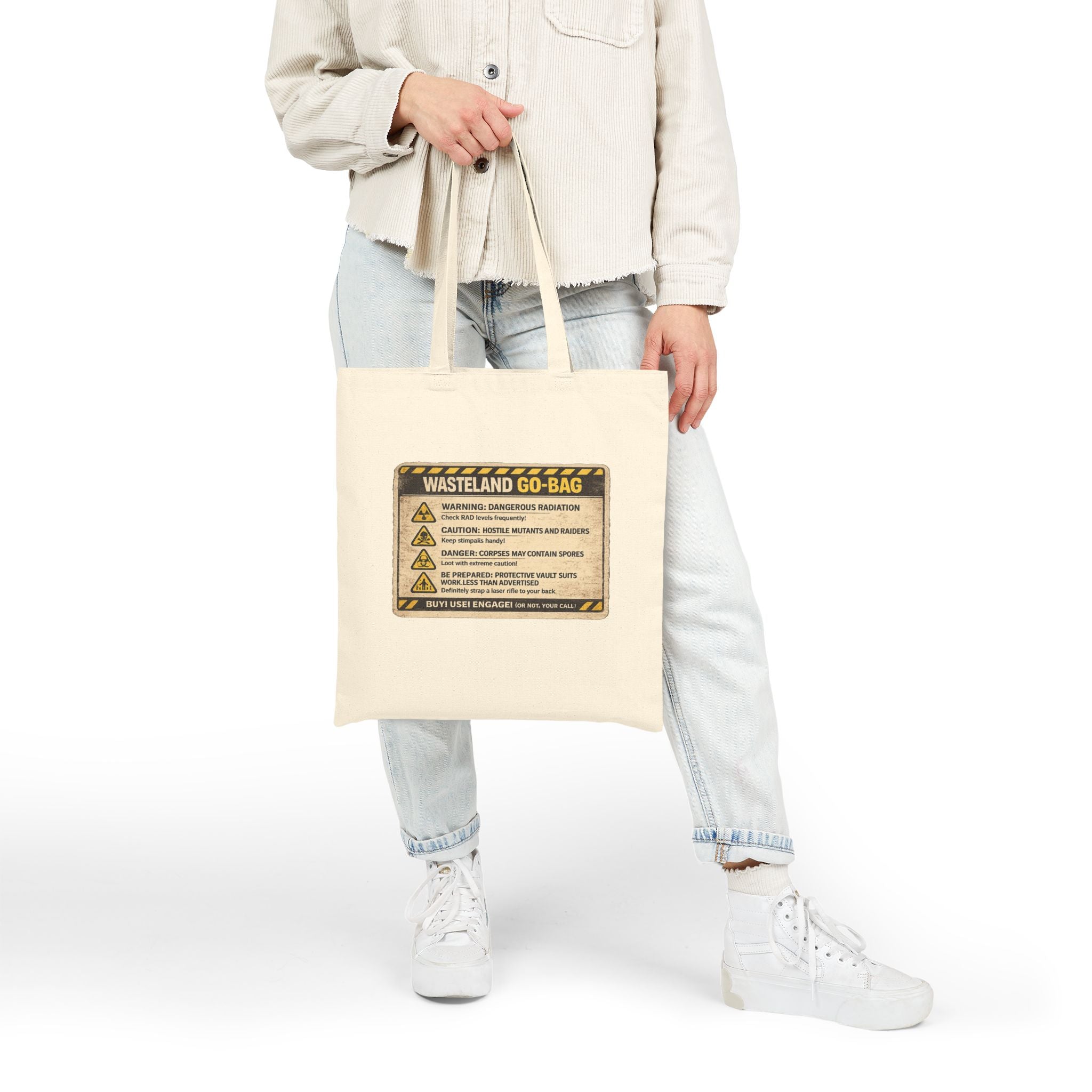 Wasteland Go-Bag Canvas Tote — Post-Apocalyptic Survival Warning Print - Mutantur Labs LLC