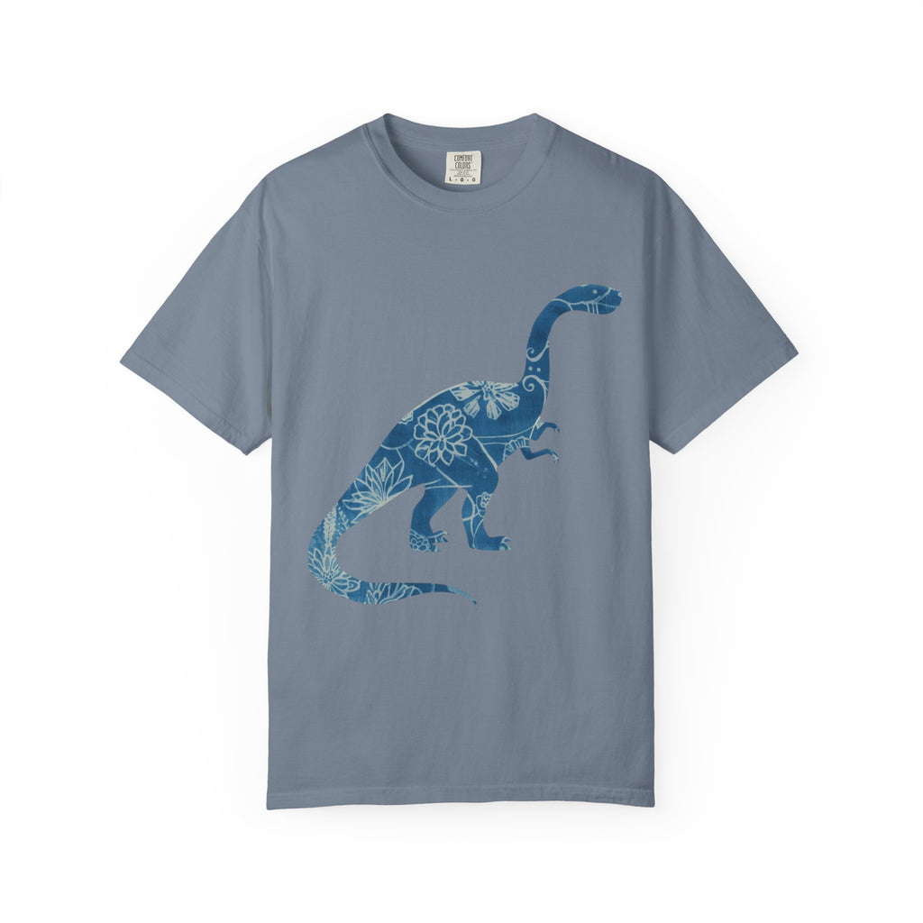 Blue Floral Dinosaur T-Shirt | Chinoiserie Brontosaurus Graphic Tee - Mutantur Labs LLC