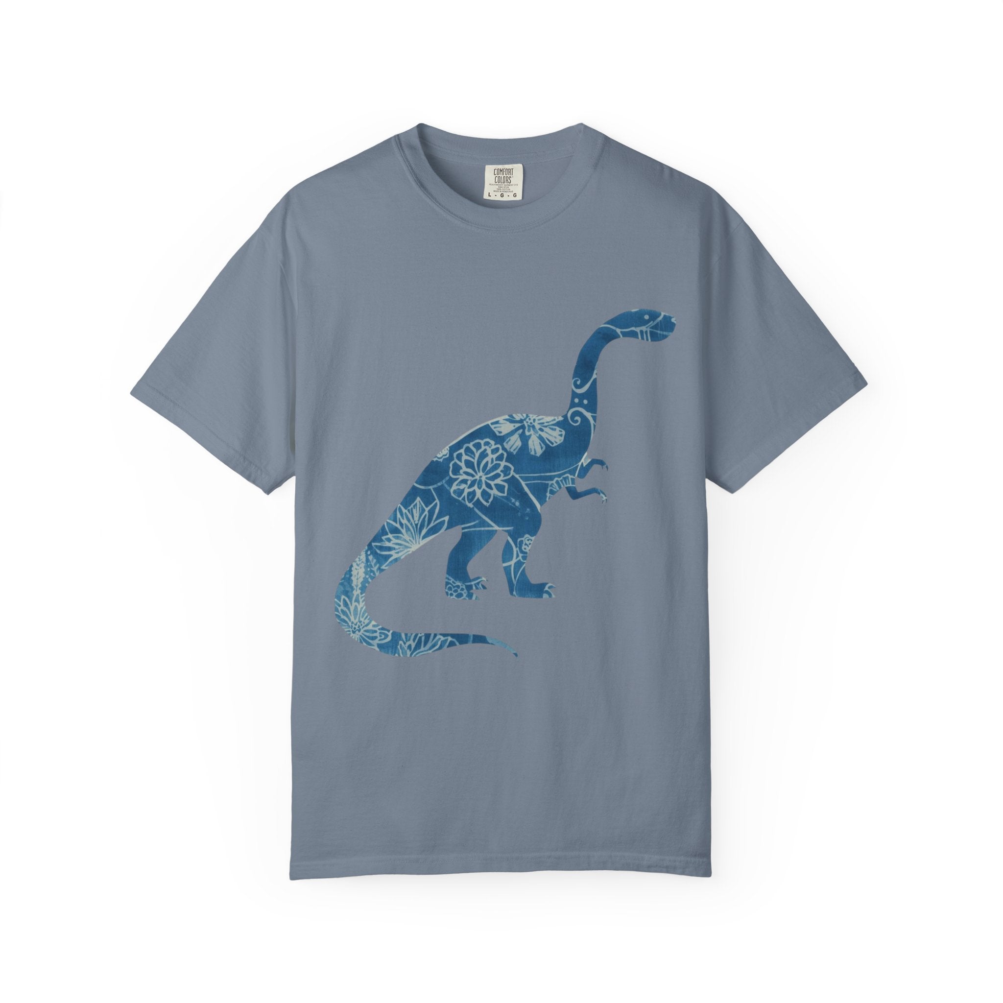 Blue Floral Dinosaur T-Shirt | Chinoiserie Brontosaurus Graphic Tee - Mutantur Labs LLC