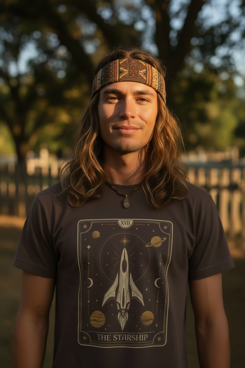 Starship Tarot Graphic T-Shirt — "The Starship" Vintage Space Tee - Mutantur Labs LLC