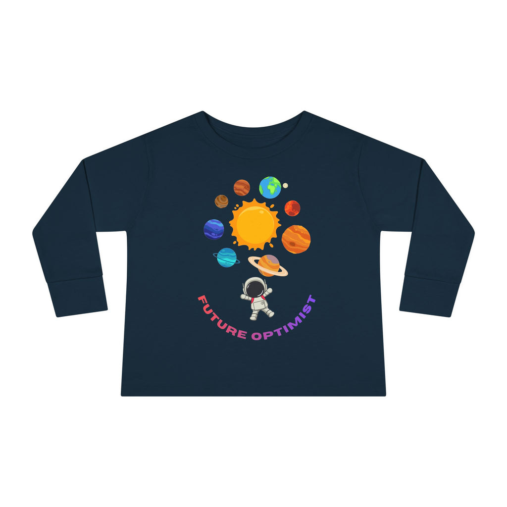 Future Optimist Astronaut toddler long sleeve tee | Solar System planets design - Mutantur Labs LLC