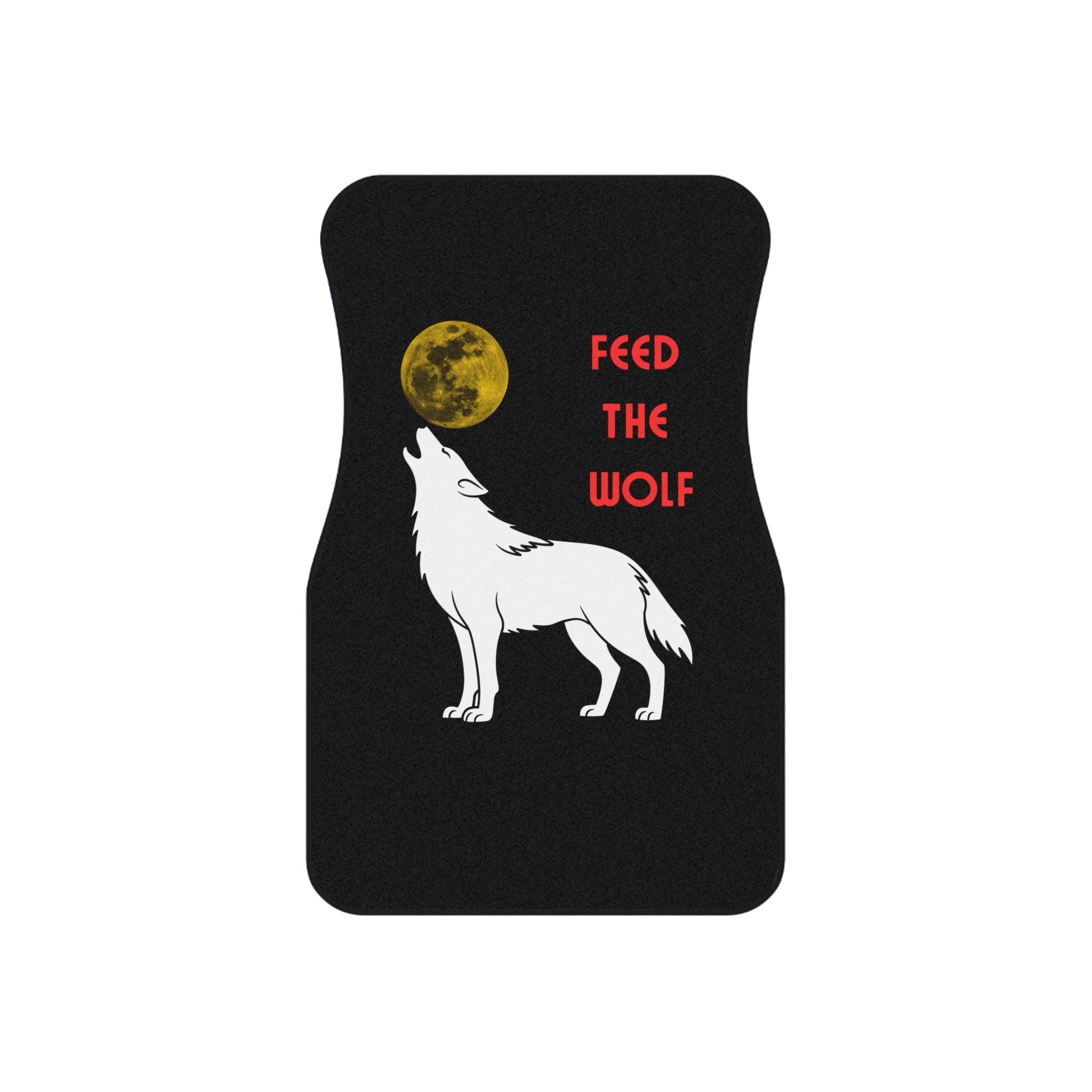 Howling White Wolf with Moon car mats | Feed the Wolf floor mats (set of 4) - Mutantur Labs LLC