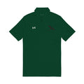 A green polo shirt with an Under Armour logo and a black dragon on a white background