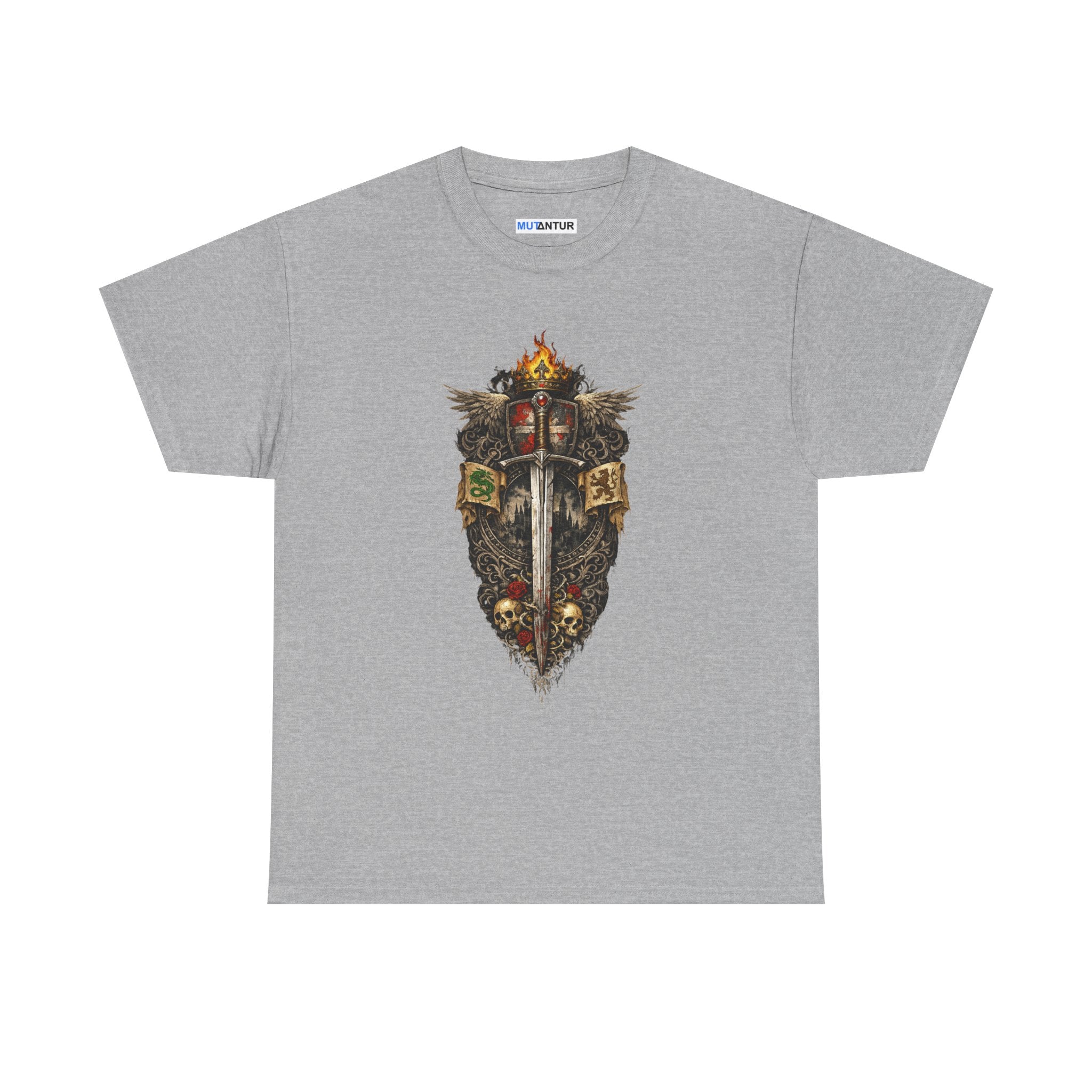 Medieval Sword & Shield T-Shirt — Fantasy Knight Crest Tee - Mutantur Labs LLC
