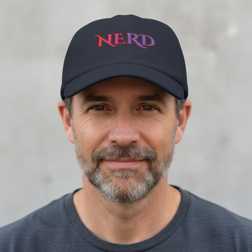 Nerd Retro Script Dad Cap | Embroidered Baseball Hat cool nerd gift - Mutantur Labs LLC