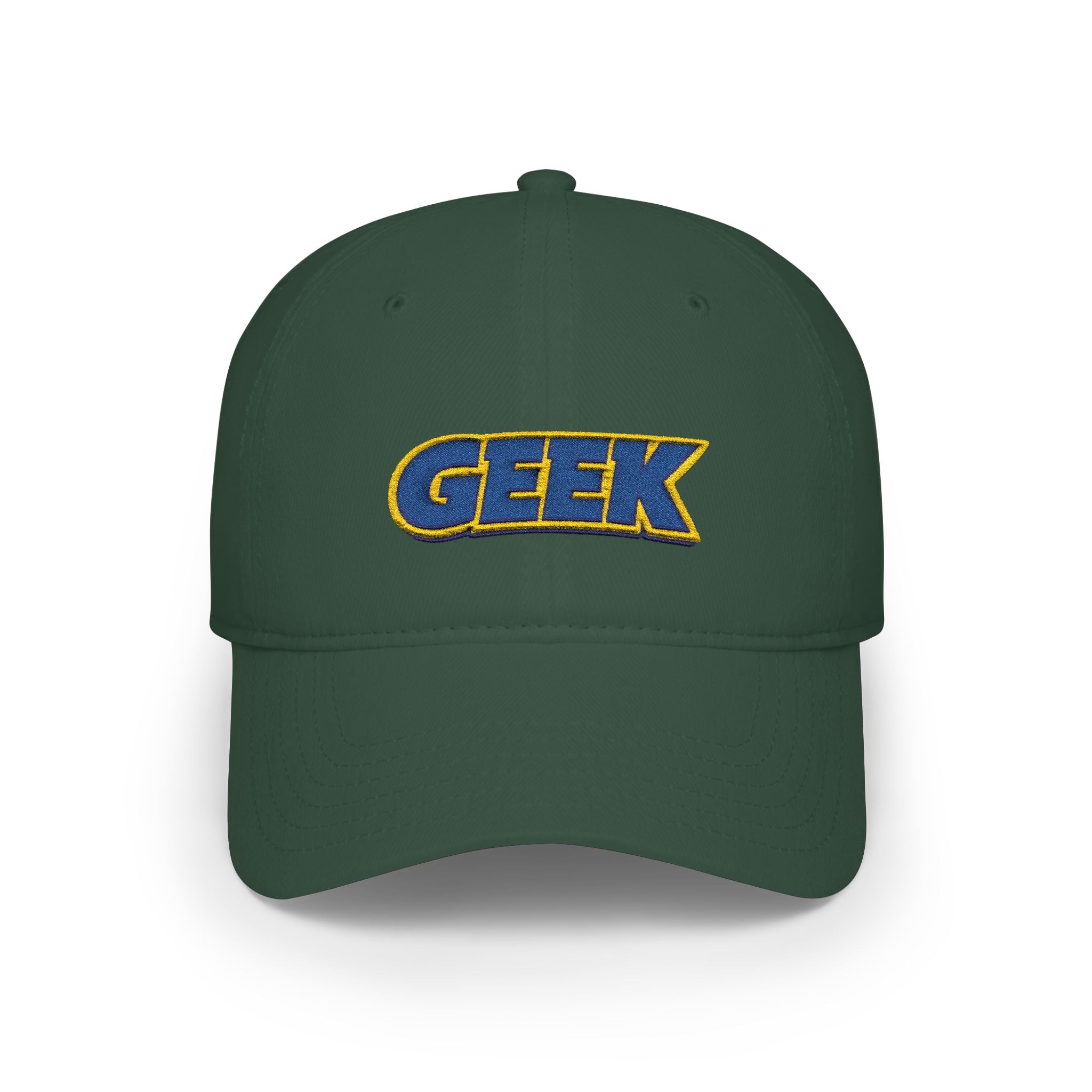 Geek Embroidered Low Profile Baseball Cap — Retro Blue & Gold Logo Hat - Mutantur Labs LLC