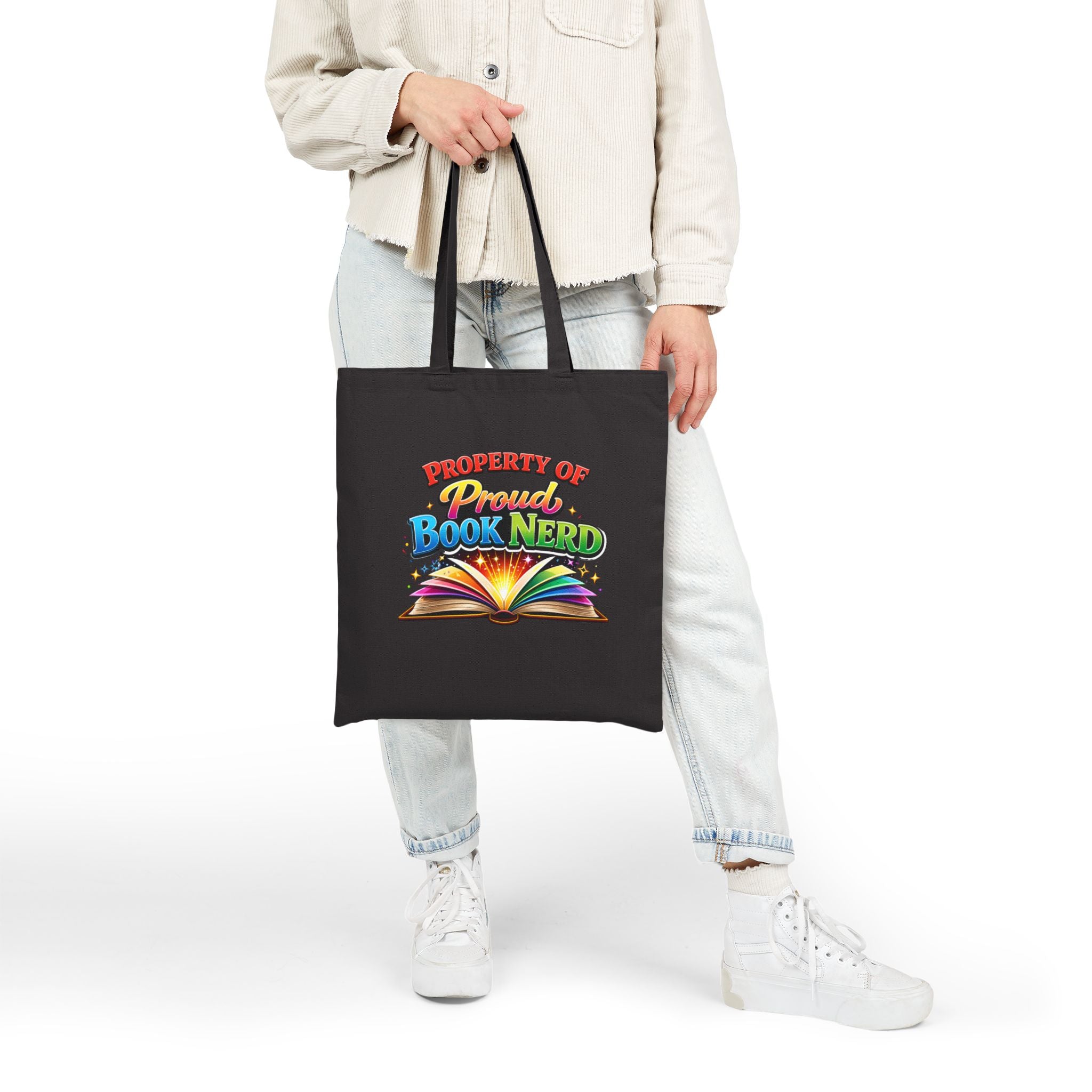 Tote Bag — "Property of Proud Book Nerd" Colorful Open Book Library Tote - Mutantur Labs LLC