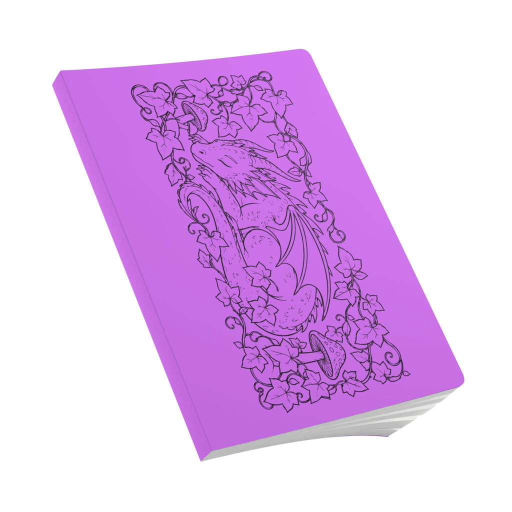 Dragon & Ivy Softcover Journal — Hand-Drawn Sleeping Dragon Illustration - Lilac