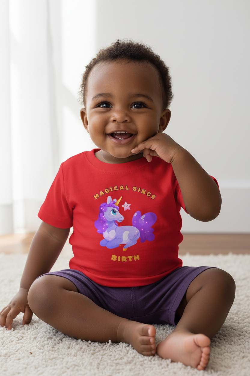 Infant Tee — "Magical Since Birth" Cute Purple Unicorn Baby Shirt - Mutantur Labs LLC