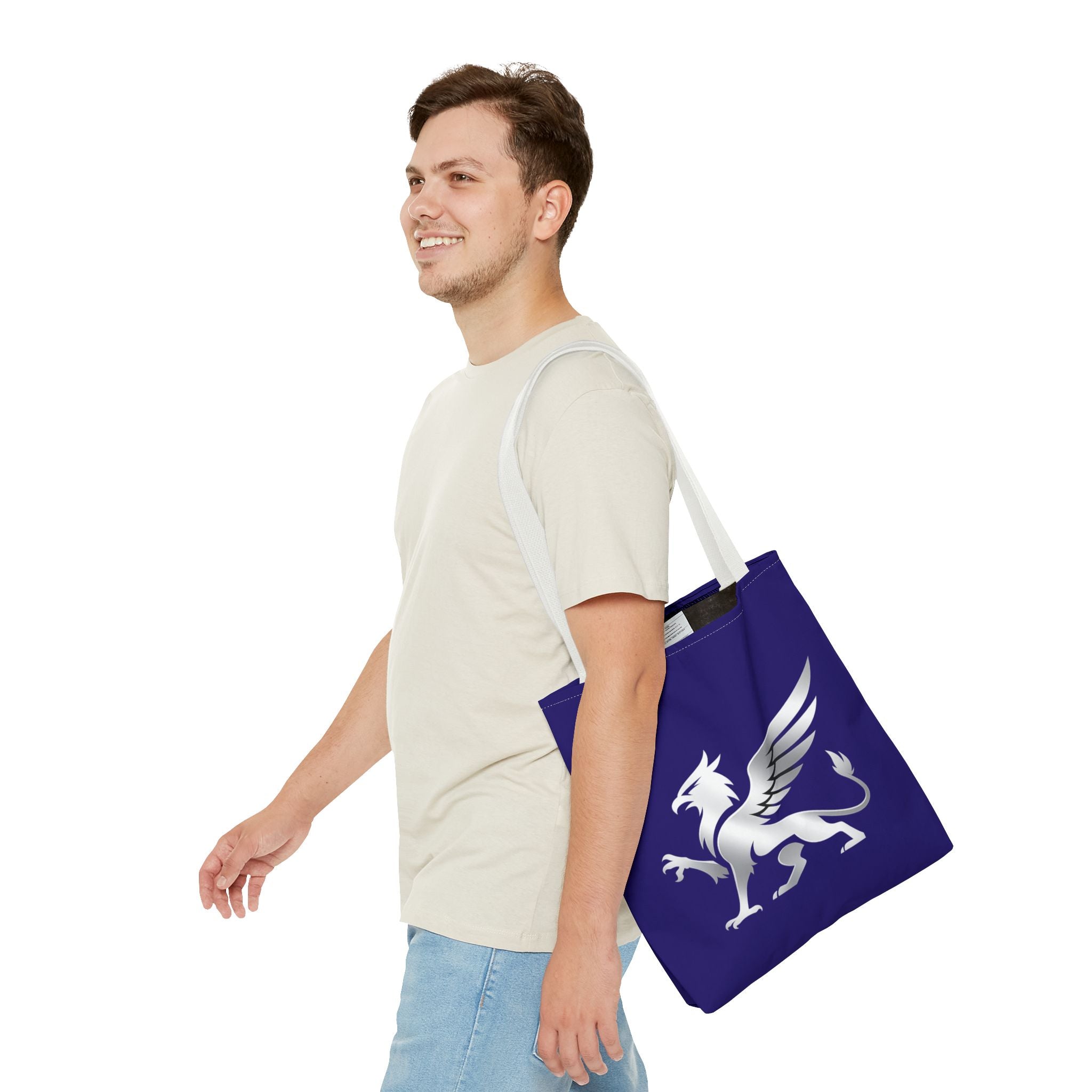 Griffin Tote Bag, blue Mythical Crest Bag, Fantasy Mythology Market Tote - Mutantur Labs LLC