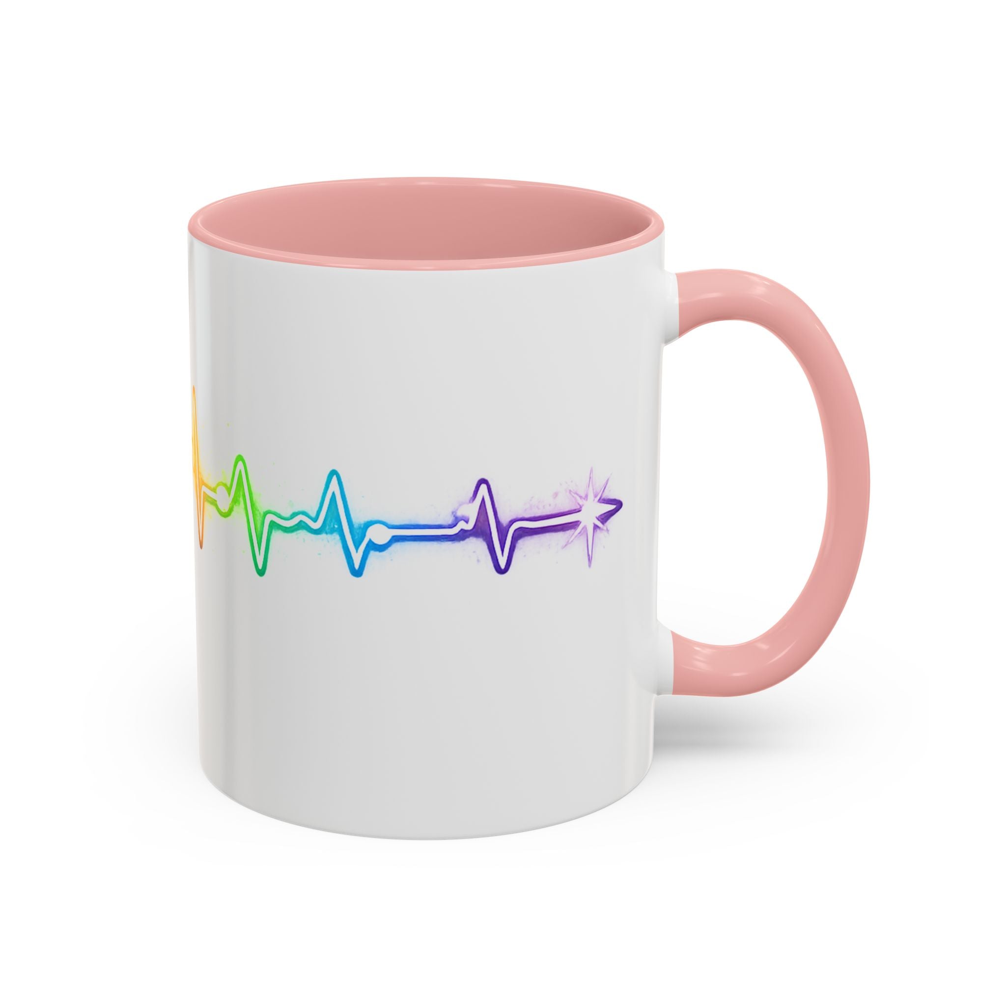 This Coffee Is Holding the Timeline Together rainbow heartbeat mug, back view