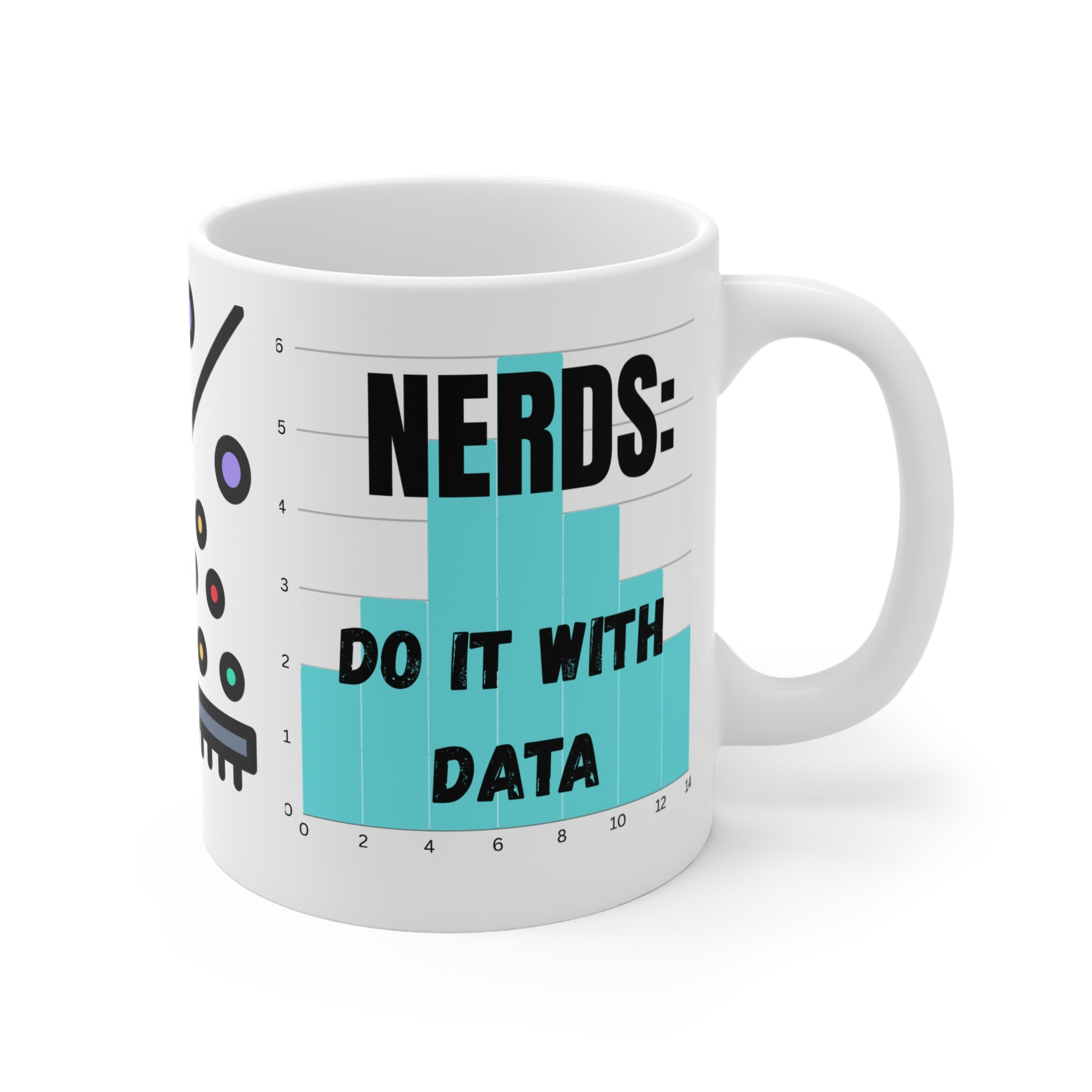 Nerds Do It With Data Mug Scatterplot and Bar Chart Design 11 oz coffee cup - Mutantur Labs LLC