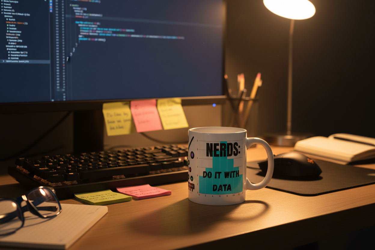 Nerds Do It With Data Mug Scatterplot and Bar Chart Design 11 oz coffee cup - Mutantur Labs LLC