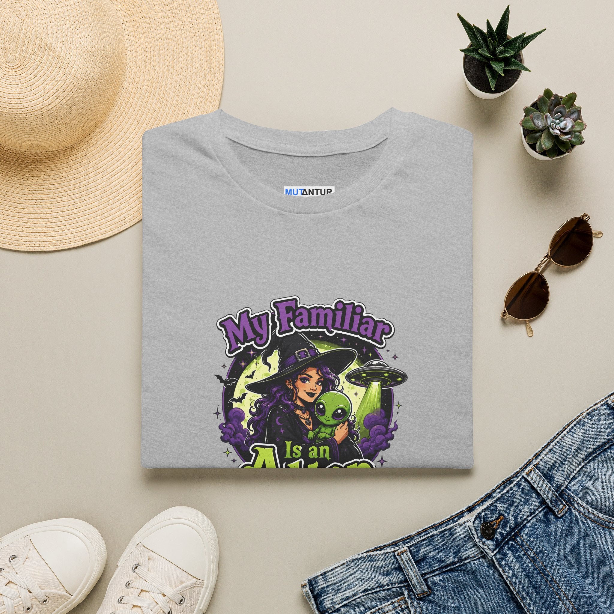My Familiar Is an Alien T-Shirt — Witch & Cute Alien Graphic Tee