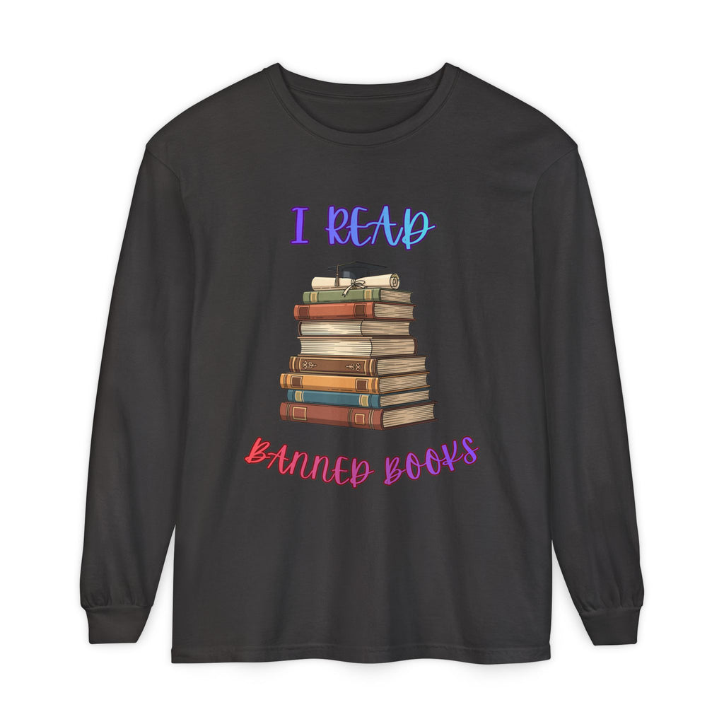 I Read Banned Books Long Sleeve Shirt | Stack of Books Reader Graphic Tee - Mutantur Labs LLC
