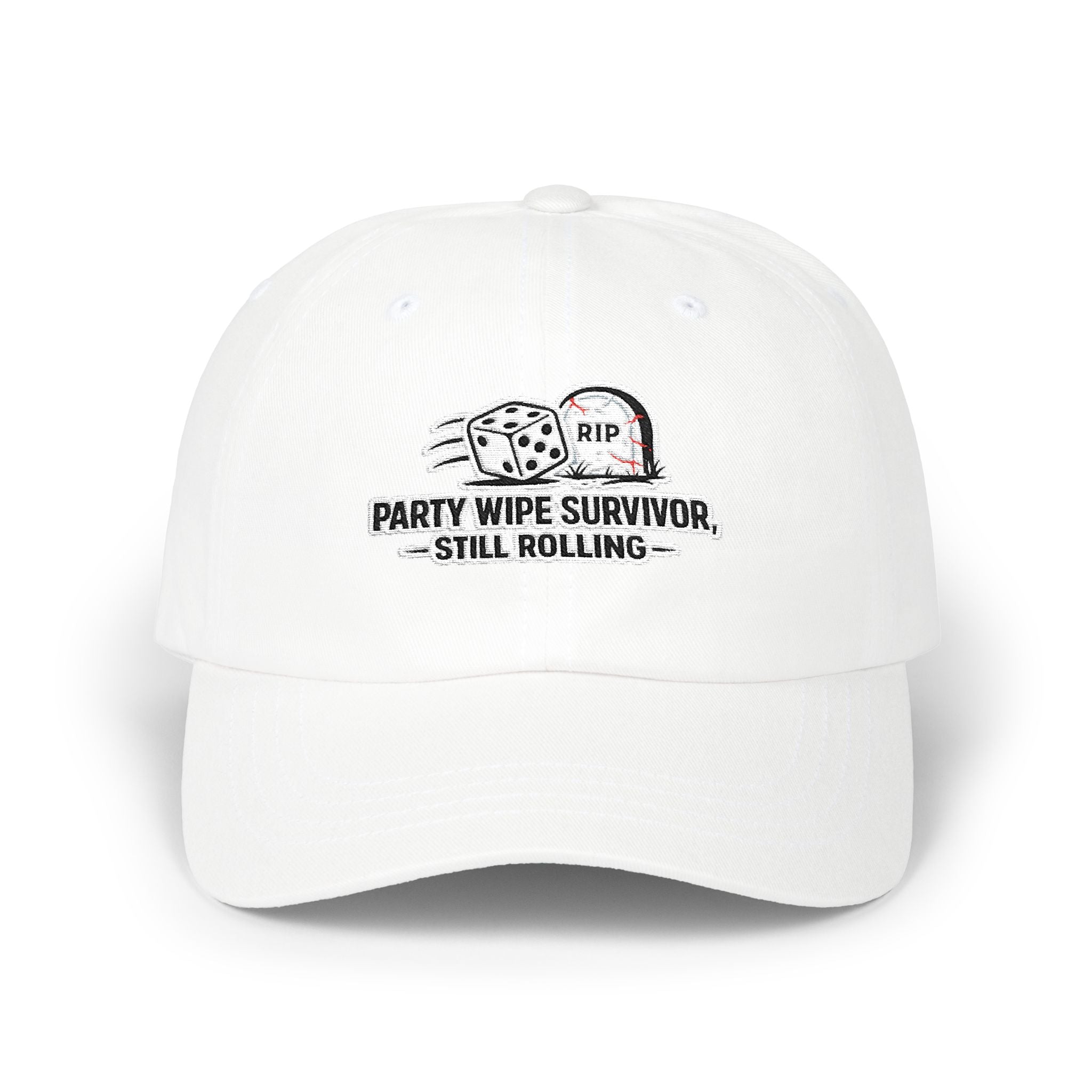 Party Wipe Survivor Baseball Hat | Still Rolling RPG Dice Gamer Cap