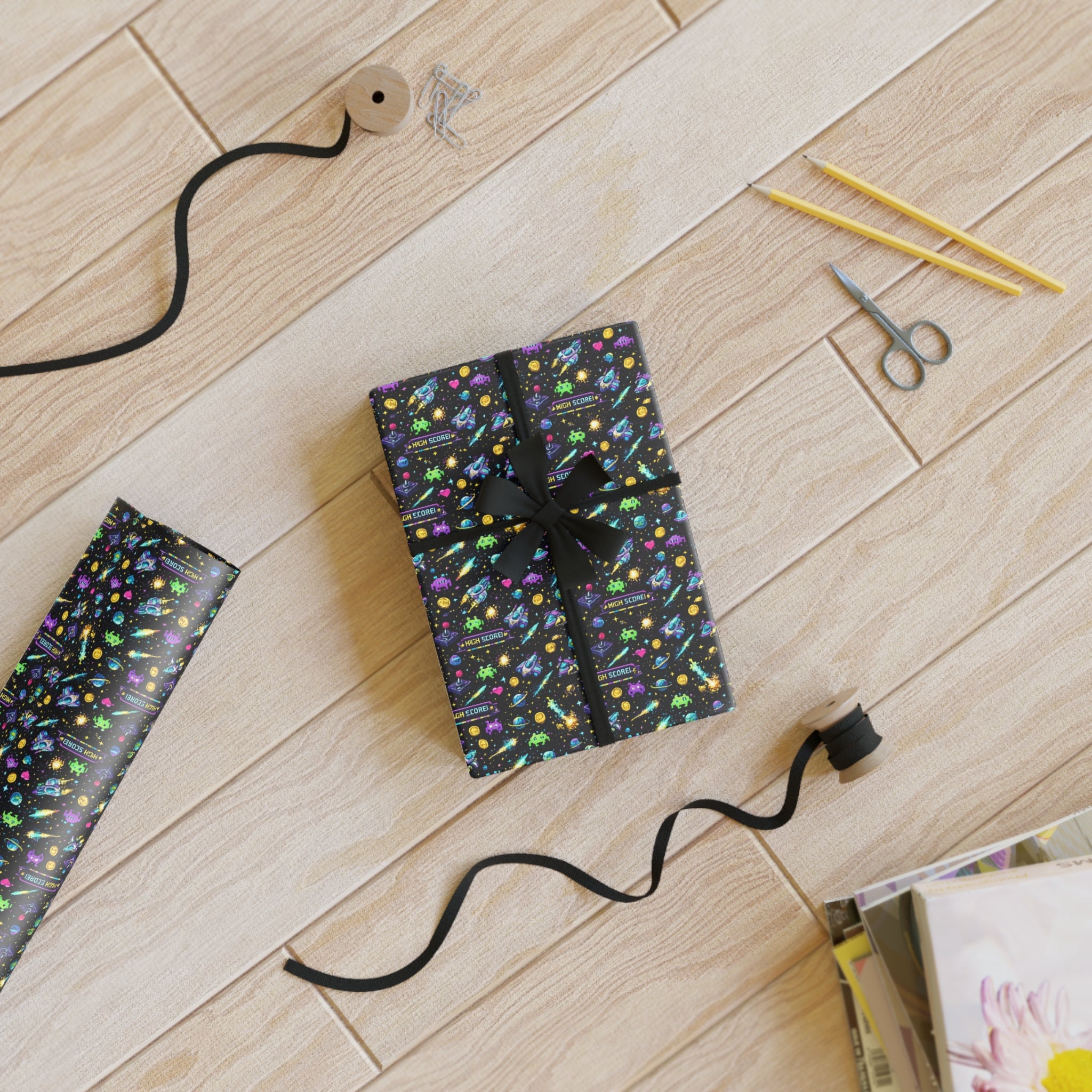 Retro Space Wrapping Paper Roll – Vintage Sci-Fi Galaxy Gift Wrap