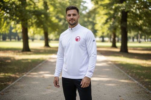 Adidas® Quarter-Zip Pullover with Red Intrepid Logo | UPF 50+ Lightweight Performance Layer - Mutantur Labs LLC