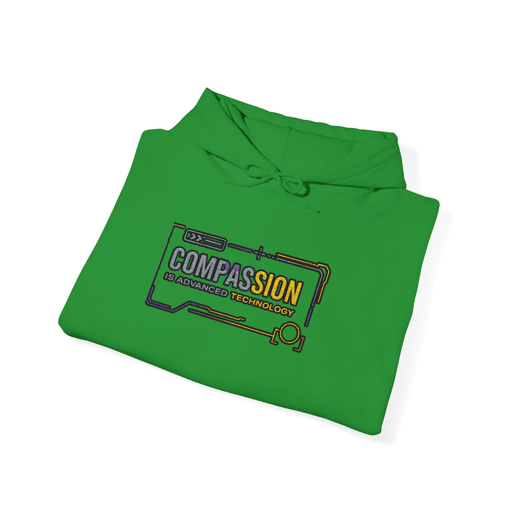 Compassion Is Advanced Technology Hoodie | Embroidered Futurist Pullover - Mutantur Labs LLC