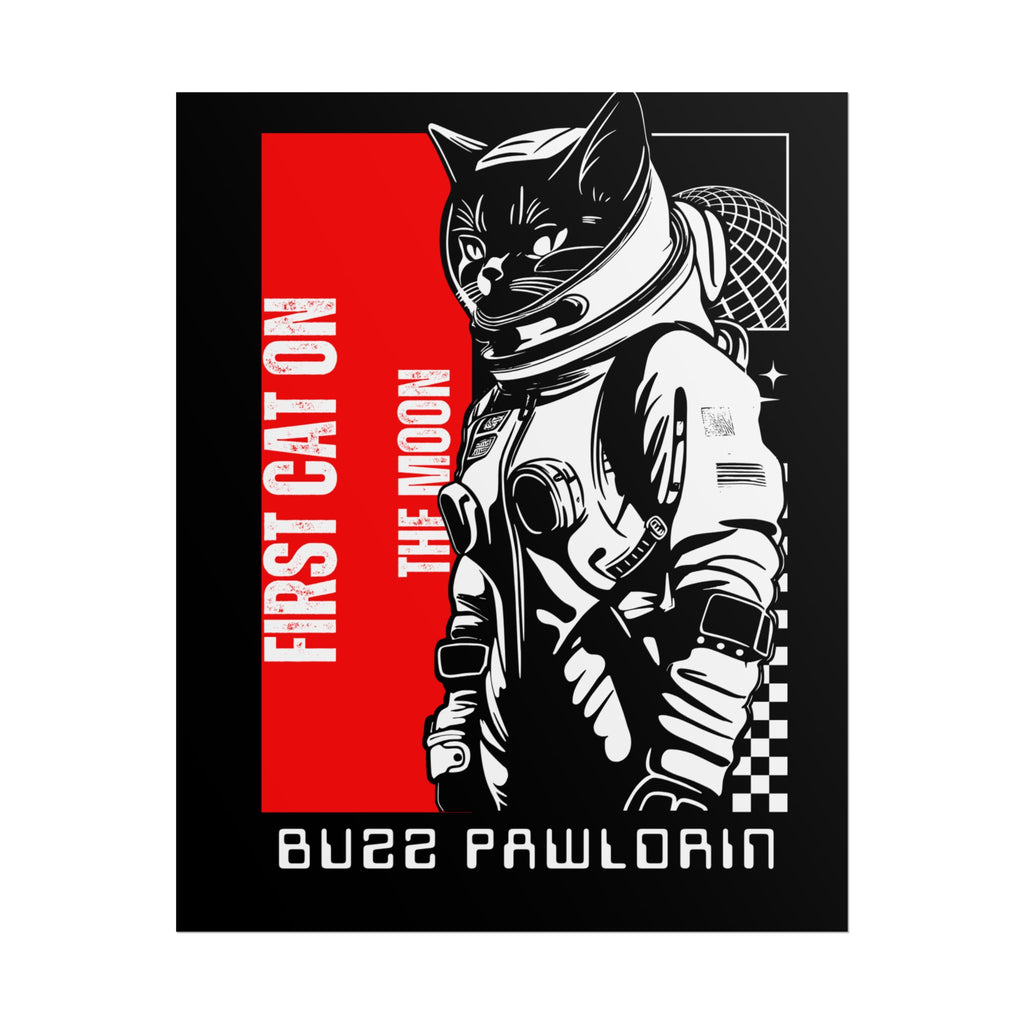 Buzz Pawldrin Cat-Themed Rolled Posters featuring Astronaut Design, Unique Wall Art, First Cat on the Moon