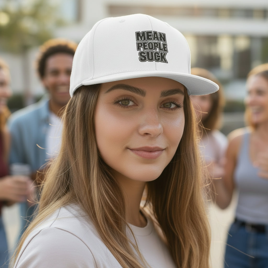 Mean People Suck Flat Bill Snapback — Embroidered Patch Cap - Mutantur Labs LLC