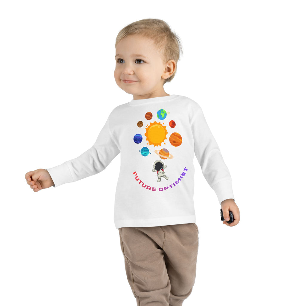 Future Optimist Astronaut toddler long sleeve tee | Solar System planets design - Mutantur Labs LLC