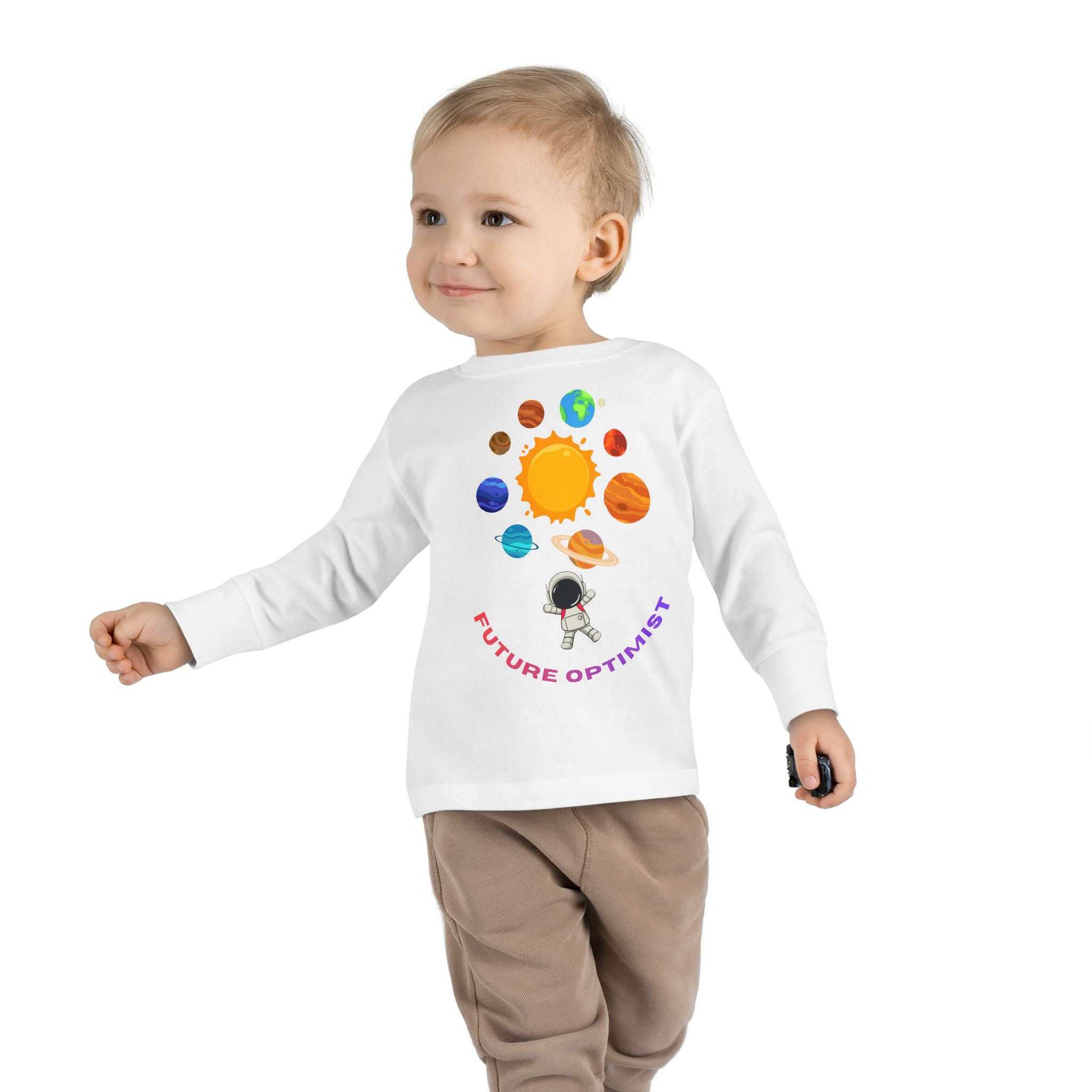 Future Optimist Astronaut toddler long sleeve tee | Solar System planets design - Mutantur Labs LLC