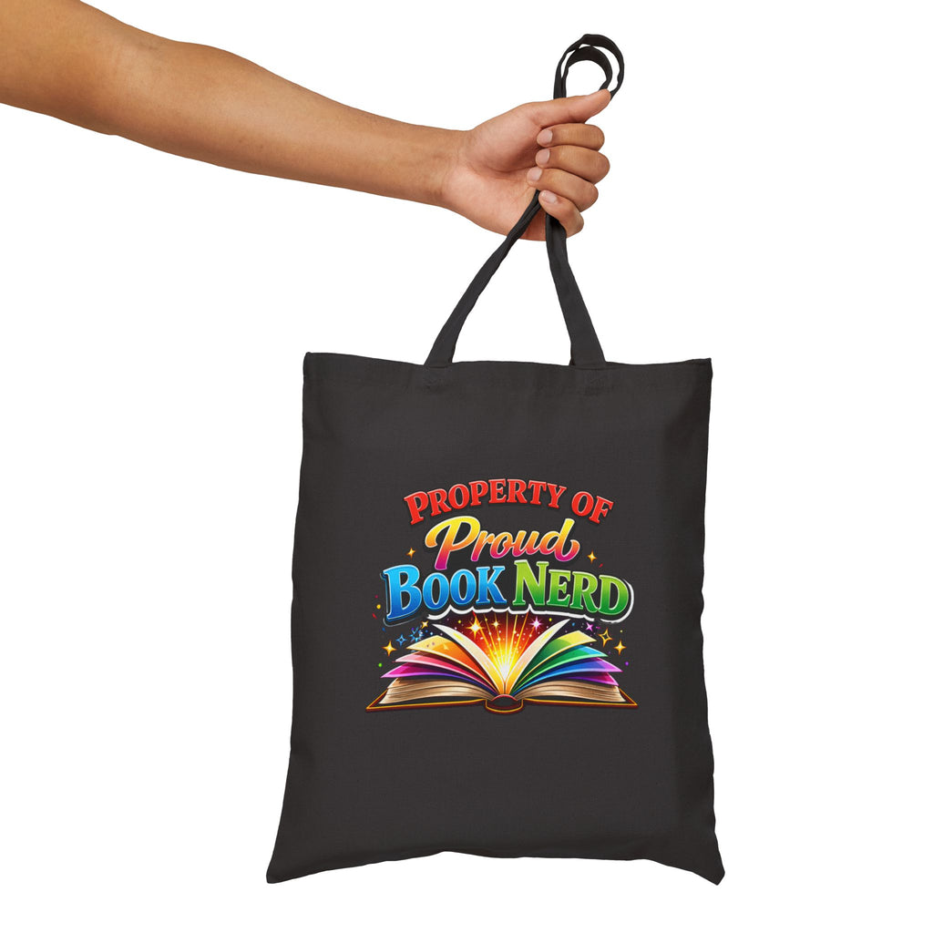 Tote Bag — "Property of Proud Book Nerd" Colorful Open Book Library Tote - Mutantur Labs LLC