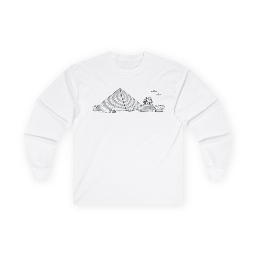 Egypt Pyramid, Aliens & Sphinx Line Art Long Sleeve Tee - Mutantur Labs LLC