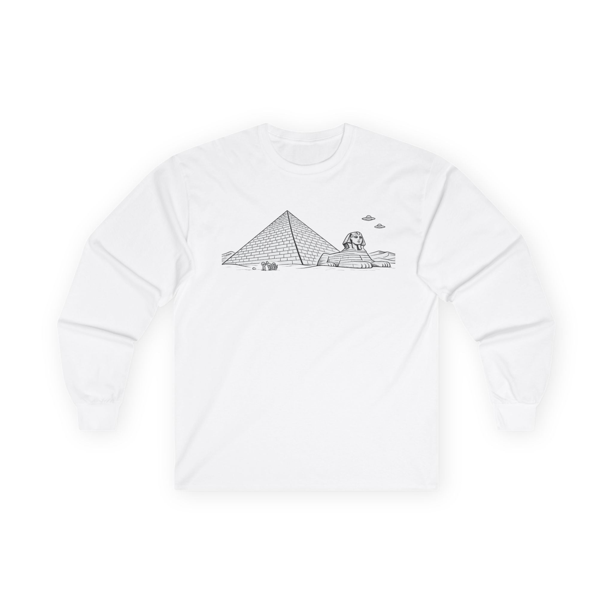 Egypt Pyramid, Aliens & Sphinx Line Art Long Sleeve Tee - Mutantur Labs LLC
