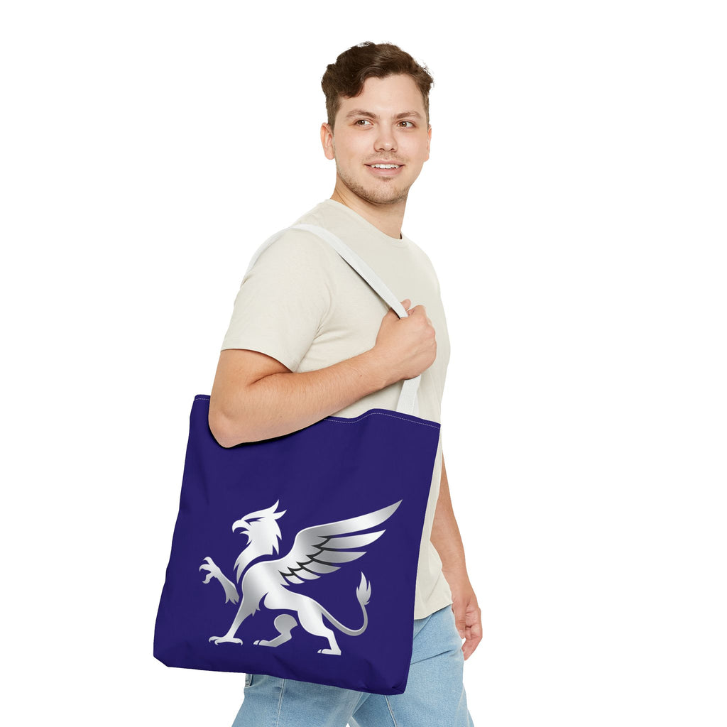 Griffin Tote Bag, blue Mythical Crest Bag, Fantasy Mythology Market Tote - Mutantur Labs LLC