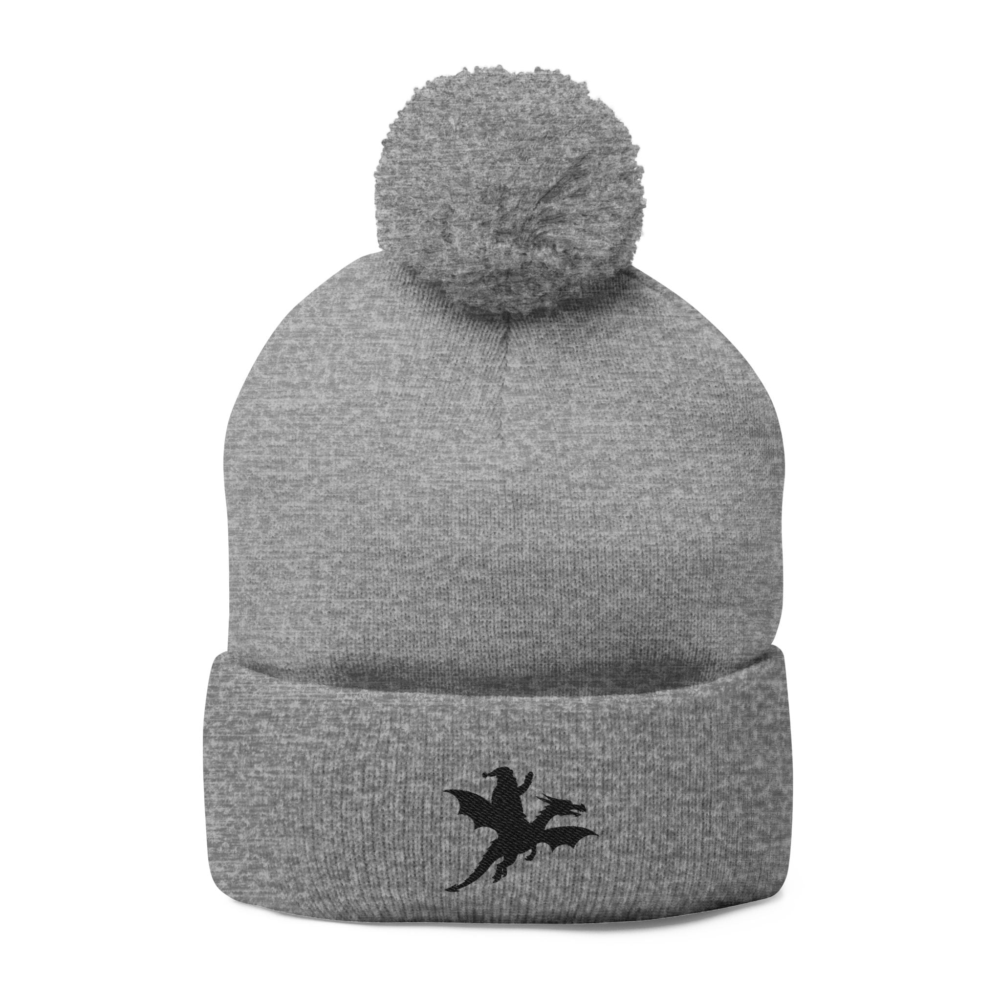 Santa on a Dragon Embroidered Pom-Pom Beanie | Knit Cap - Mutantur Labs LLC