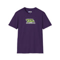 A Purple short-sleeve t-shirt with a graphic on the chest that reads 'Undercover Alien Please Act Normal' in green and black
