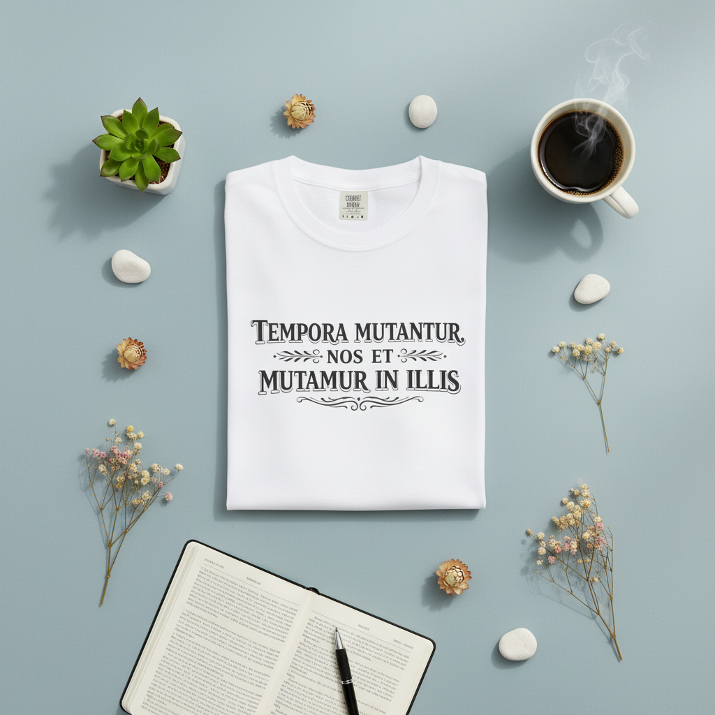 Tempora Mutantur Latin quote graphic tee, back view
