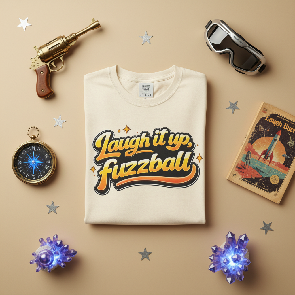 Laugh It Up Fuzzball retro script Comfort Colors tee, front view