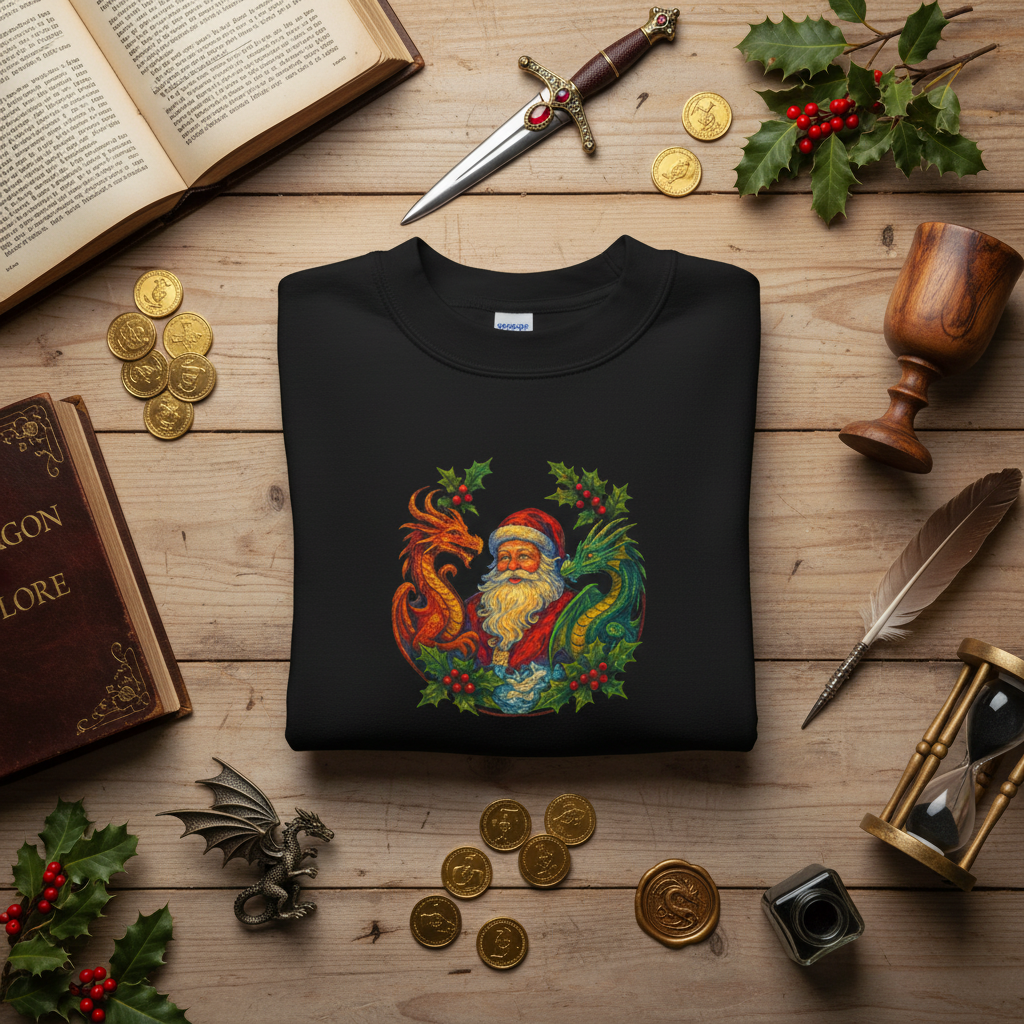 Vintage Santa Dragon Wreath Hoodie | Christmas Holiday Sweatshirt