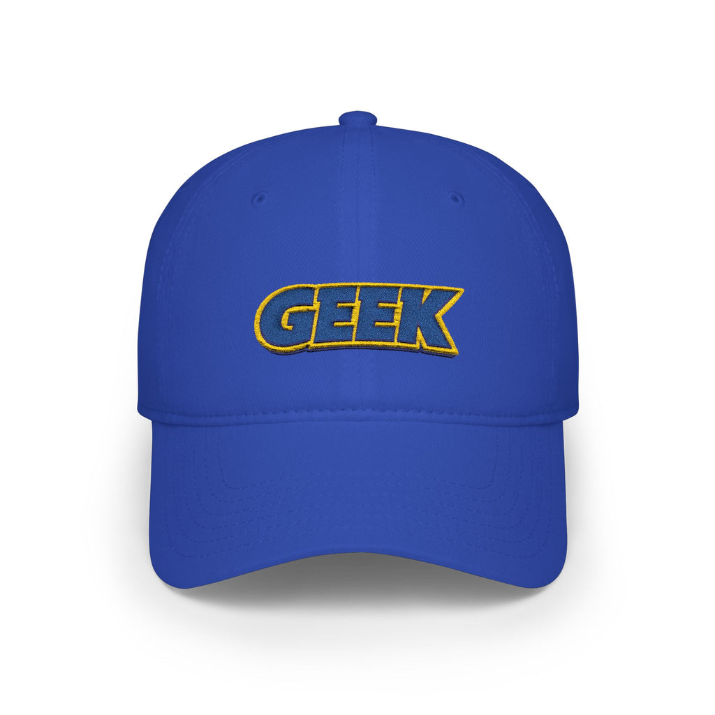 Geek Embroidered Low Profile Baseball Cap — Retro Blue & Gold Logo Hat - Mutantur Labs LLC