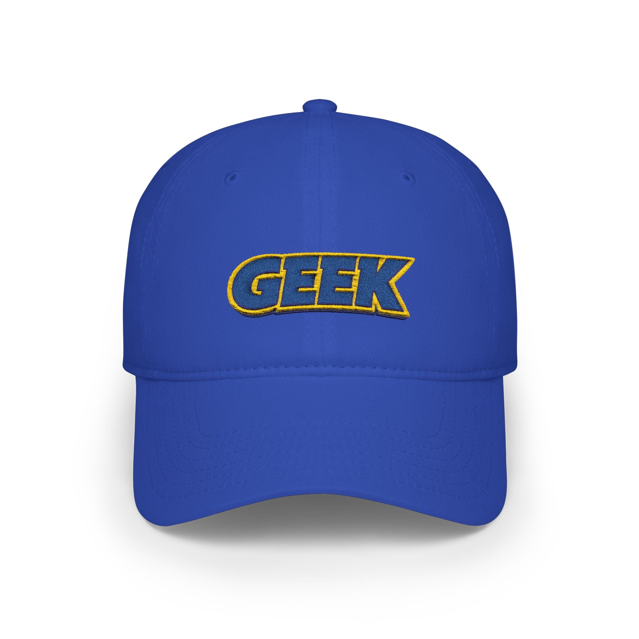 Geek Embroidered Low Profile Baseball Cap — Retro Blue & Gold Logo Hat - Mutantur Labs LLC