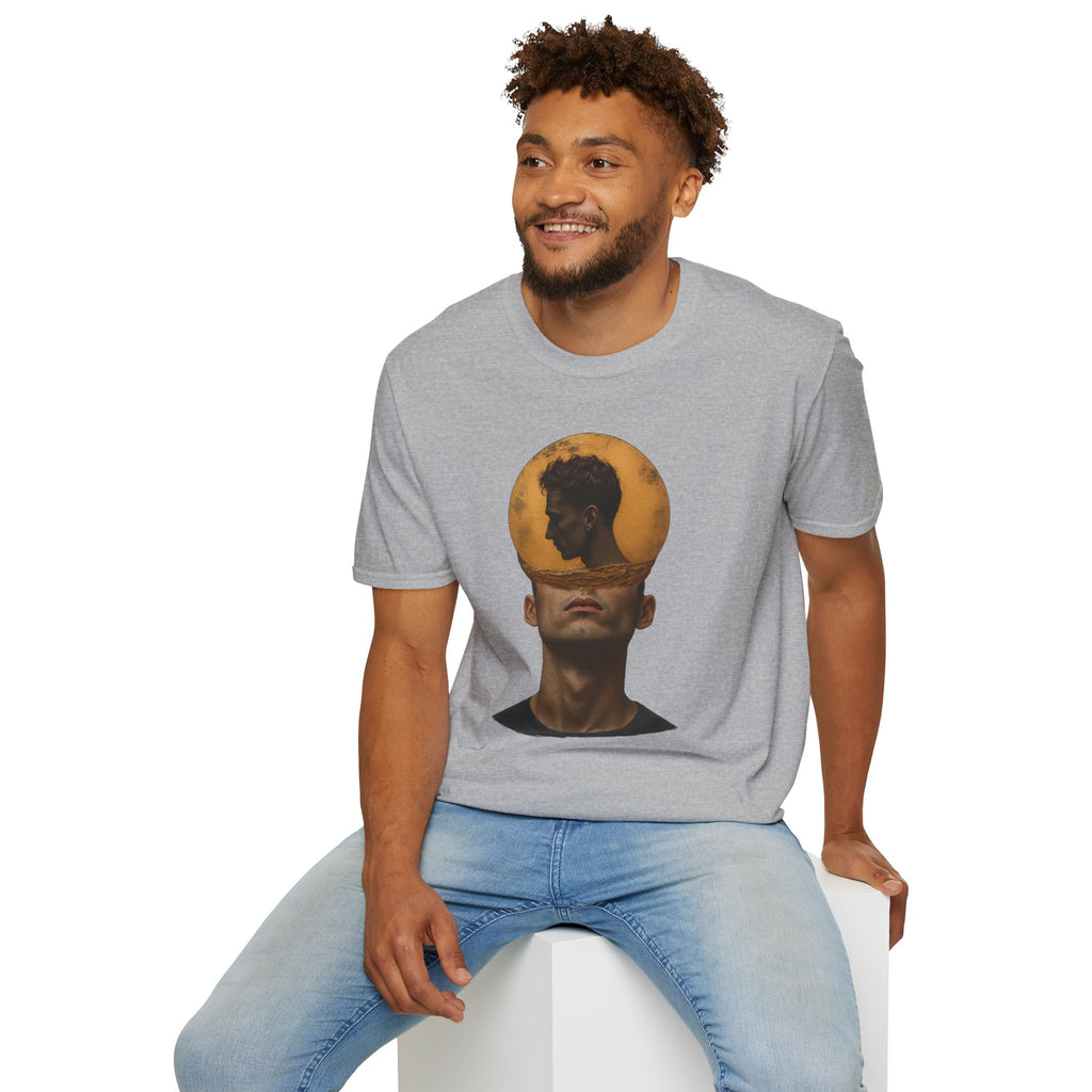 Surreal Double Portrait T-Shirt | Abstract Head Silhouette, Moon Circle - Mutantur Labs LLC