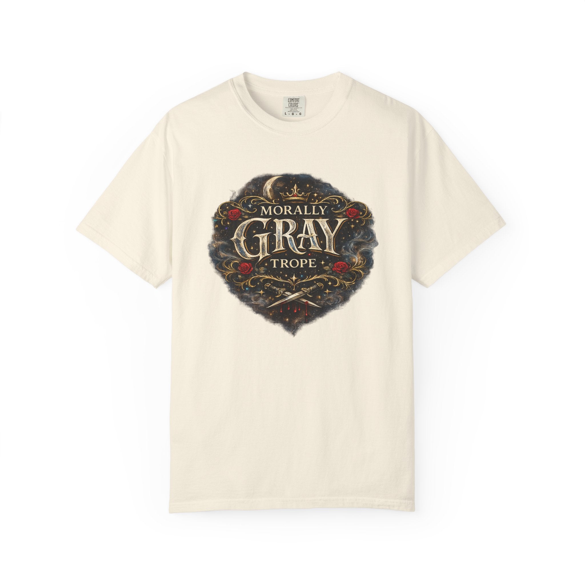 Ivory shirt with the Morally Gray Trope design